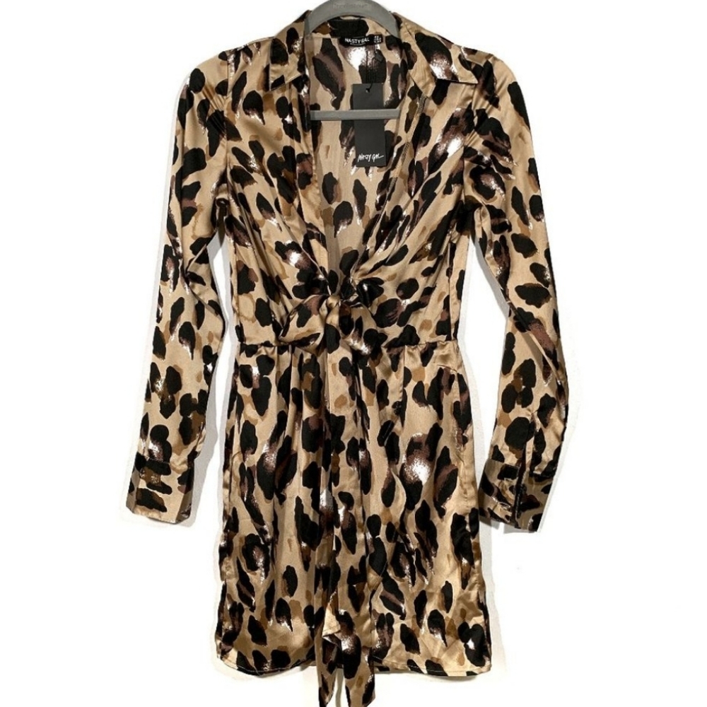 Nasty Gal Cheetah Print Faux Wrap Mini Dress Small